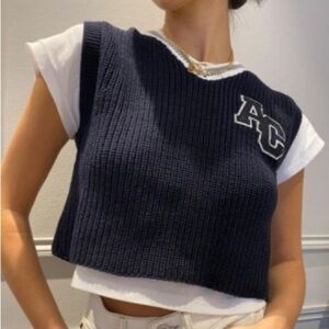 UO Cropped Knit Varsity Vest